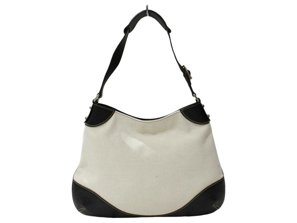 Gucci Black Bag Canvas Ivory White Hobo Shoulder Leather Black White